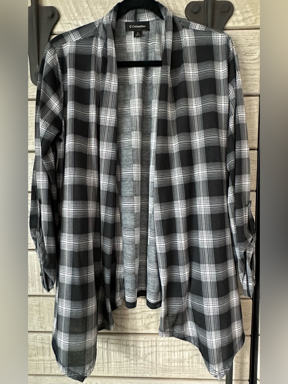 G COLLECTION Black & White Lightweight Plaid Shirt Jacket Women’s 1X